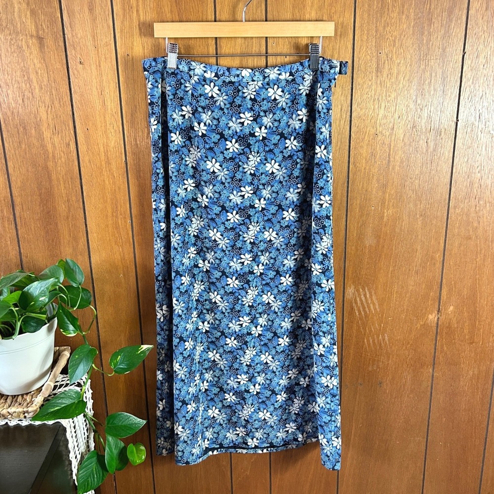 Christopher & Banks Blue Floral Maxi Skirt Size‎ 12 Side Zip Casual Boho Boho
